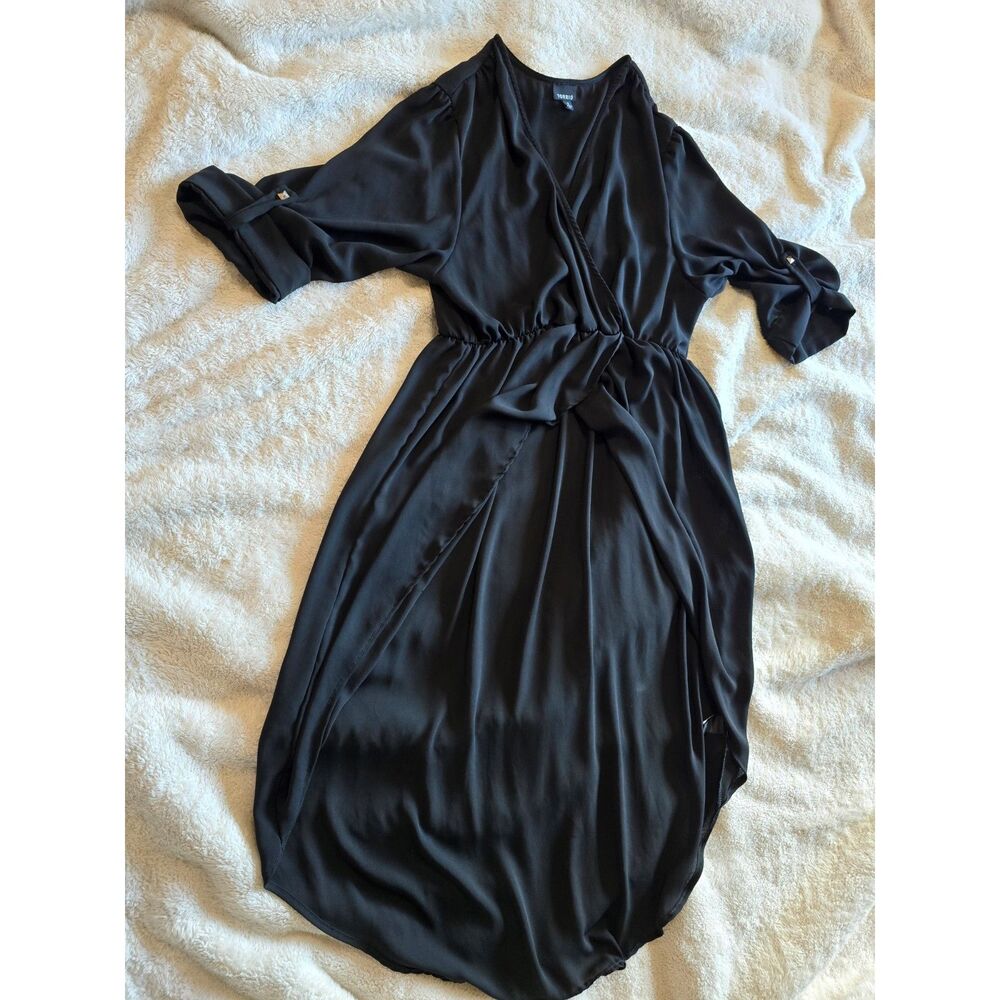 Torrid Black Chiffon High-Low Faux Wrap Maxi Blouse